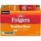 Pack of six Folgers Breakfast Blend Coffee Keurig K-Cup pods, mild roast, 10-count each for breakfast brewing.