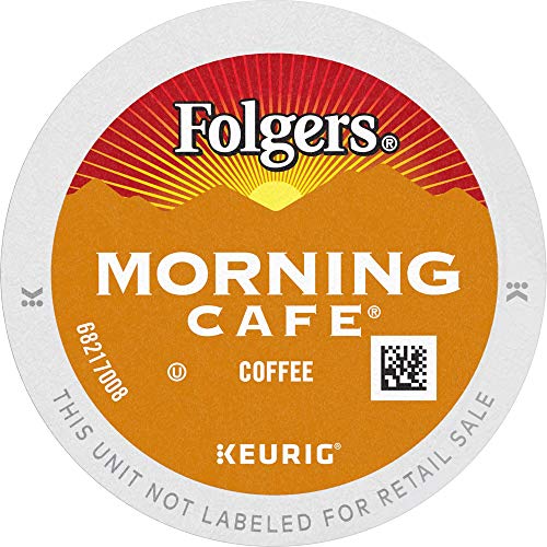 Six packs of Folgers Breakfast Blend Coffee Keurig K-Cup pods, mild roast, 10 pods per pack, arranged in a display.