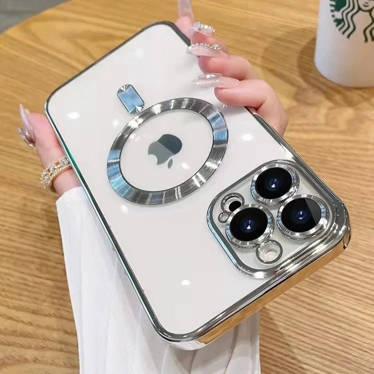 For Magsafe Fashion Plating Lens Protector Case For iPhone 11 12 13 14 15 Pro Max Plus Silicone Wireless Magnetic Charging Cover - BACKUPMYFILESNOW.COM®