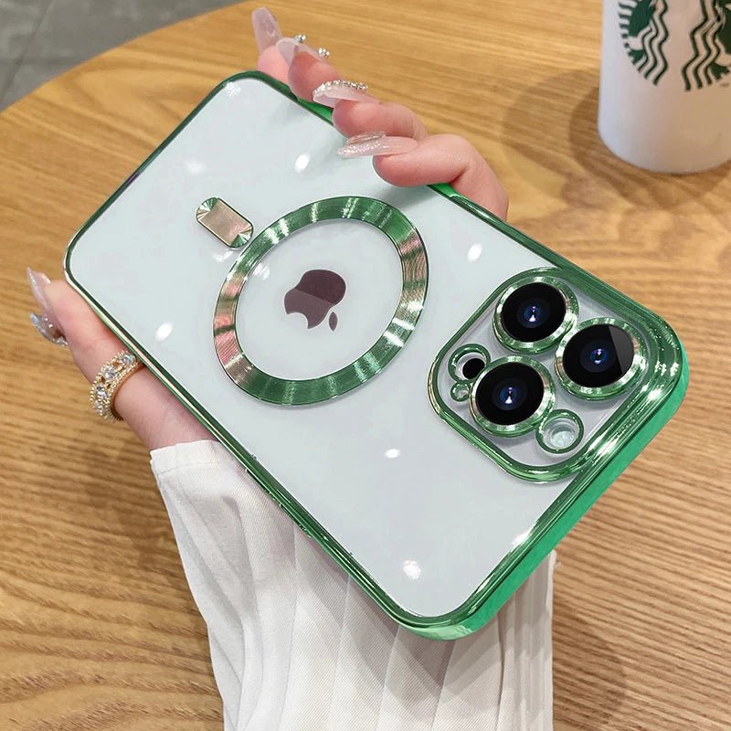 For Magsafe Fashion Plating Lens Protector Case For iPhone 11 12 13 14 15 Pro Max Plus Silicone Wireless Magnetic Charging Cover - BACKUPMYFILESNOW.COM®