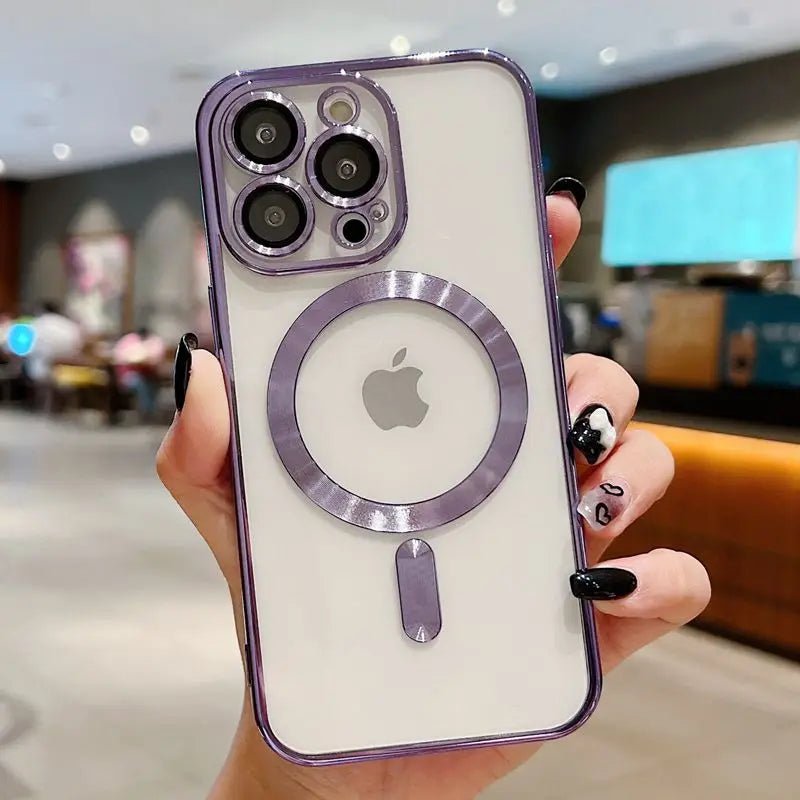 For Magsafe Fashion Plating Lens Protector Case For iPhone 11 12 13 14 15 Pro Max Plus Silicone Wireless Magnetic Charging Cover - BACKUPMYFILESNOW.COM®