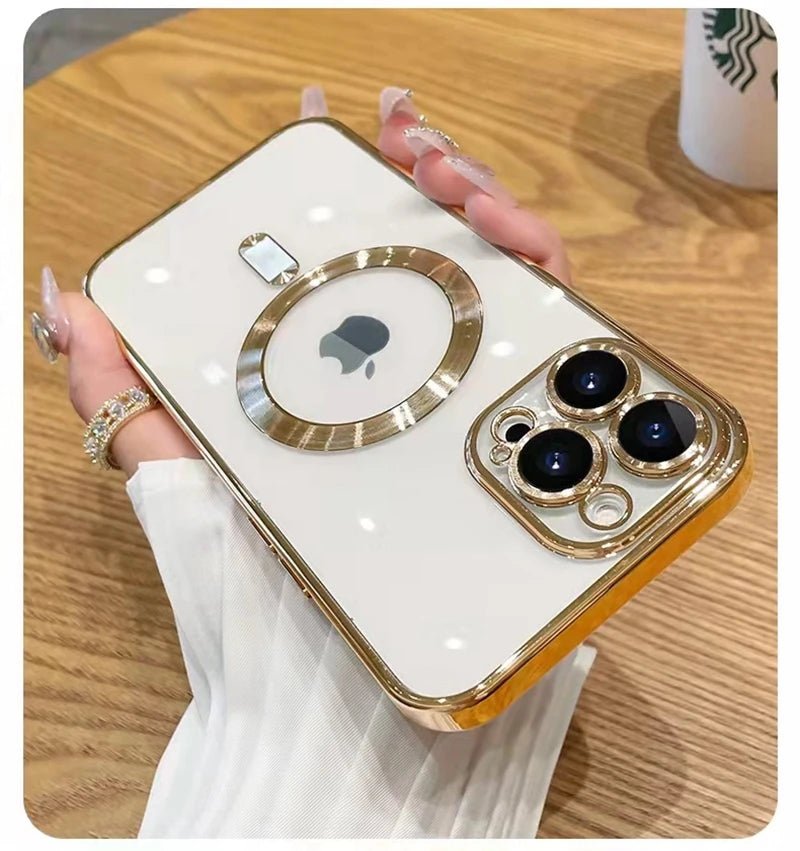 For Magsafe Fashion Plating Lens Protector Case For iPhone 11 12 13 14 15 Pro Max Plus Silicone Wireless Magnetic Charging Cover - BACKUPMYFILESNOW.COM®