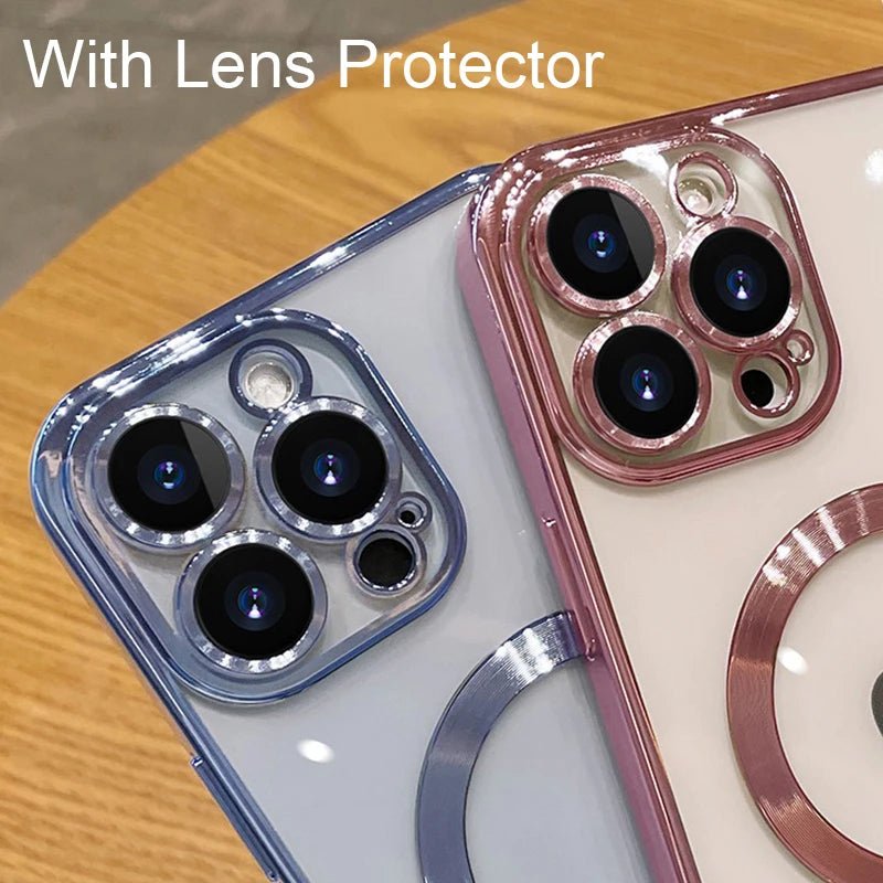 For Magsafe Fashion Plating Lens Protector Case For iPhone 11 12 13 14 15 Pro Max Plus Silicone Wireless Magnetic Charging Cover - BACKUPMYFILESNOW.COM®