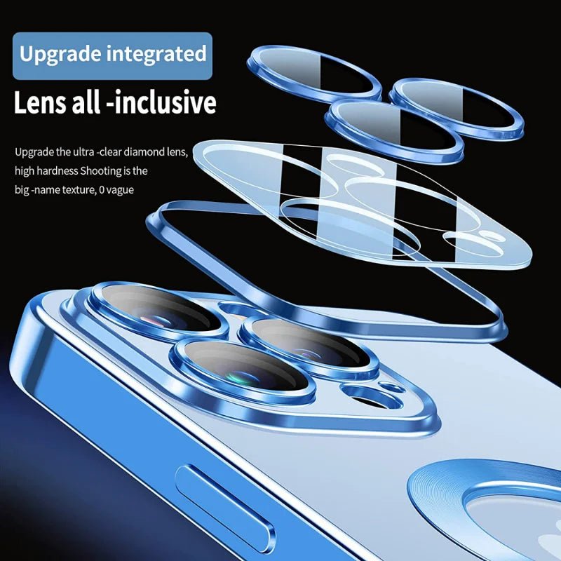 For Magsafe Fashion Plating Lens Protector Case For iPhone 11 12 13 14 15 Pro Max Plus Silicone Wireless Magnetic Charging Cover - BACKUPMYFILESNOW.COM®