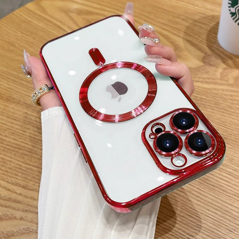 For Magsafe Fashion Plating Lens Protector Case For iPhone 11 12 13 14 15 Pro Max Plus Silicone Wireless Magnetic Charging Cover - BACKUPMYFILESNOW.COM®