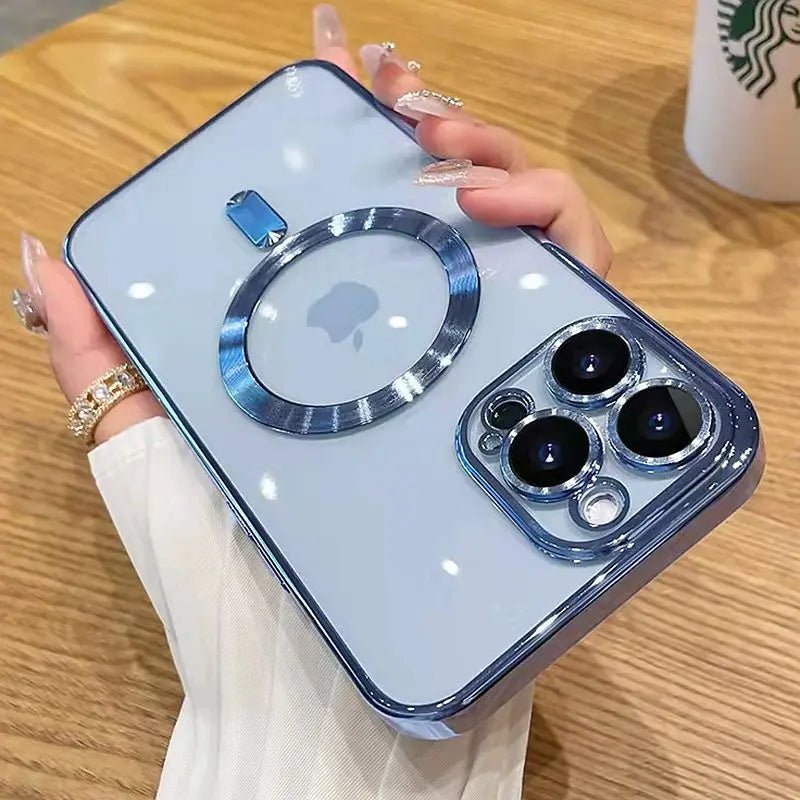 For Magsafe Fashion Plating Lens Protector Case For iPhone 11 12 13 14 15 Pro Max Plus Silicone Wireless Magnetic Charging Cover - BACKUPMYFILESNOW.COM®