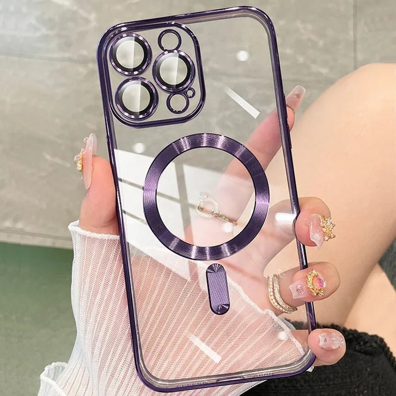 For Magsafe Fashion Plating Lens Protector Case For iPhone 11 12 13 14 15 Pro Max Plus Silicone Wireless Magnetic Charging Cover - BACKUPMYFILESNOW.COM®