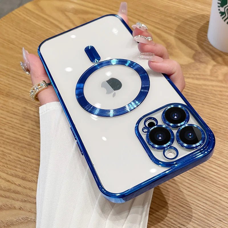For Magsafe Fashion Plating Lens Protector Case For iPhone 11 12 13 14 15 Pro Max Plus Silicone Wireless Magnetic Charging Cover - BACKUPMYFILESNOW.COM®