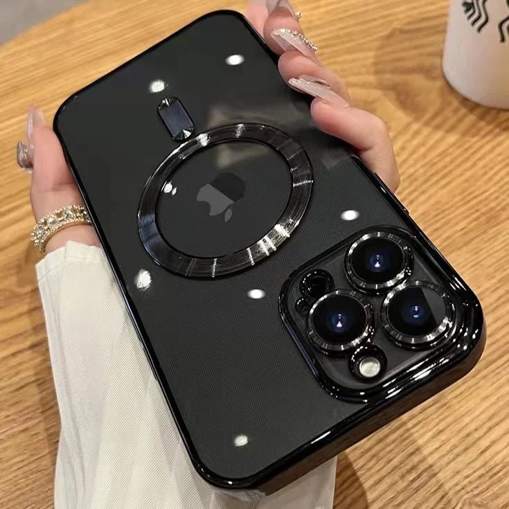 For Magsafe Fashion Plating Lens Protector Case For iPhone 11 12 13 14 15 Pro Max Plus Silicone Wireless Magnetic Charging Cover - BACKUPMYFILESNOW.COM®