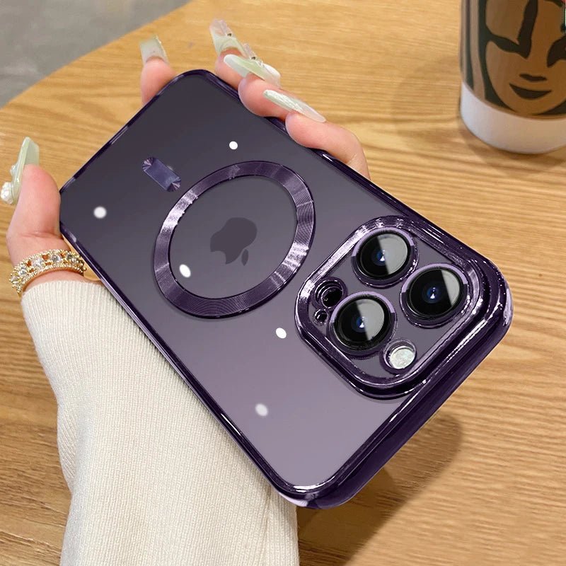 For Magsafe Fashion Plating Lens Protector Case For iPhone 11 12 13 14 15 Pro Max Plus Silicone Wireless Magnetic Charging Cover - BACKUPMYFILESNOW.COM®