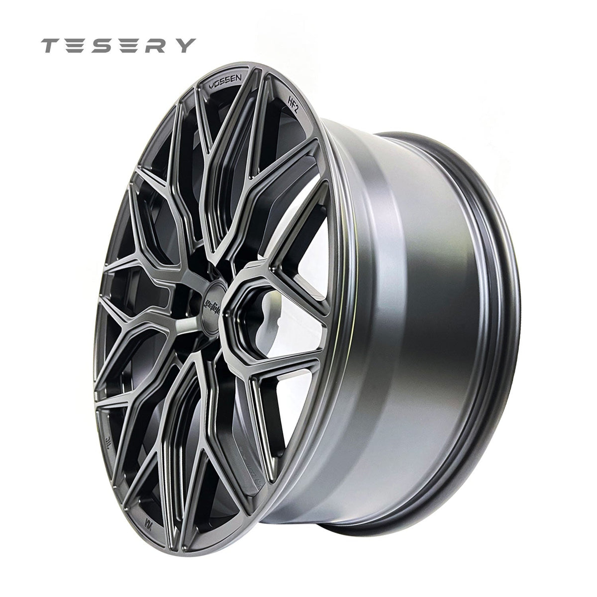 Set of four TESERY Apex Spider-Y forged wheels for Tesla Model 3, Model Y, and Model S, featuring a sleek, aerodynamic design.