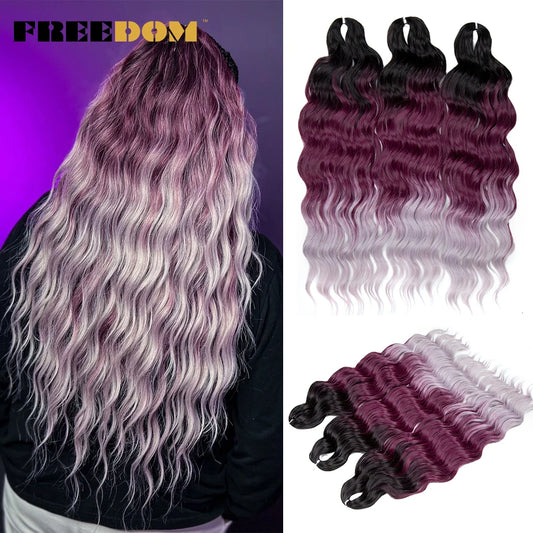 FREEDOM Synthetic Curly Braiding Hair Extensions, 24 inches, deep wavy twist, ombre brown rainbow color, suitable for crochet braids.