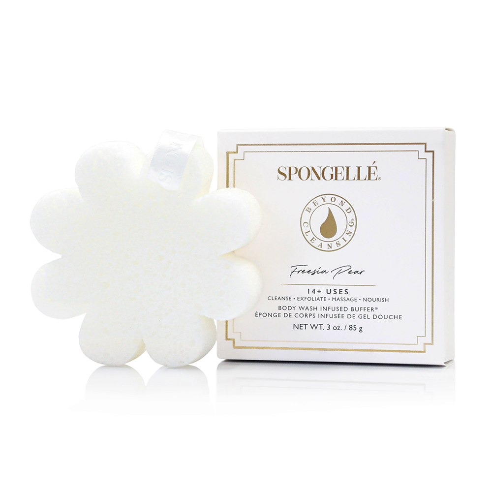 Spongellé Fresh Boxed Flower Set Body Wash Infused Buffer with floral design and soft texture for skincare.