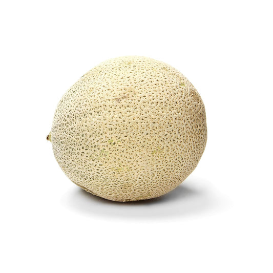 Fresh organic cantaloupe melon on a white background, showcasing its ripe orange flesh and textured rind.
