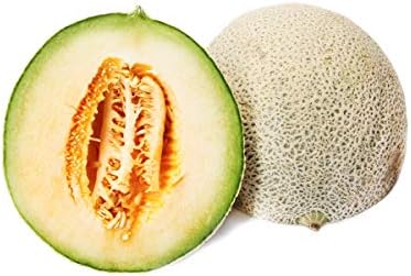 Fresh organic cantaloupe melon from the United States or Mexico, showcasing its orange flesh and green rind.