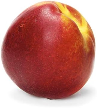 Fresh yellow nectarine with smooth skin, ripe and ready to eat, displayed on a white background.
