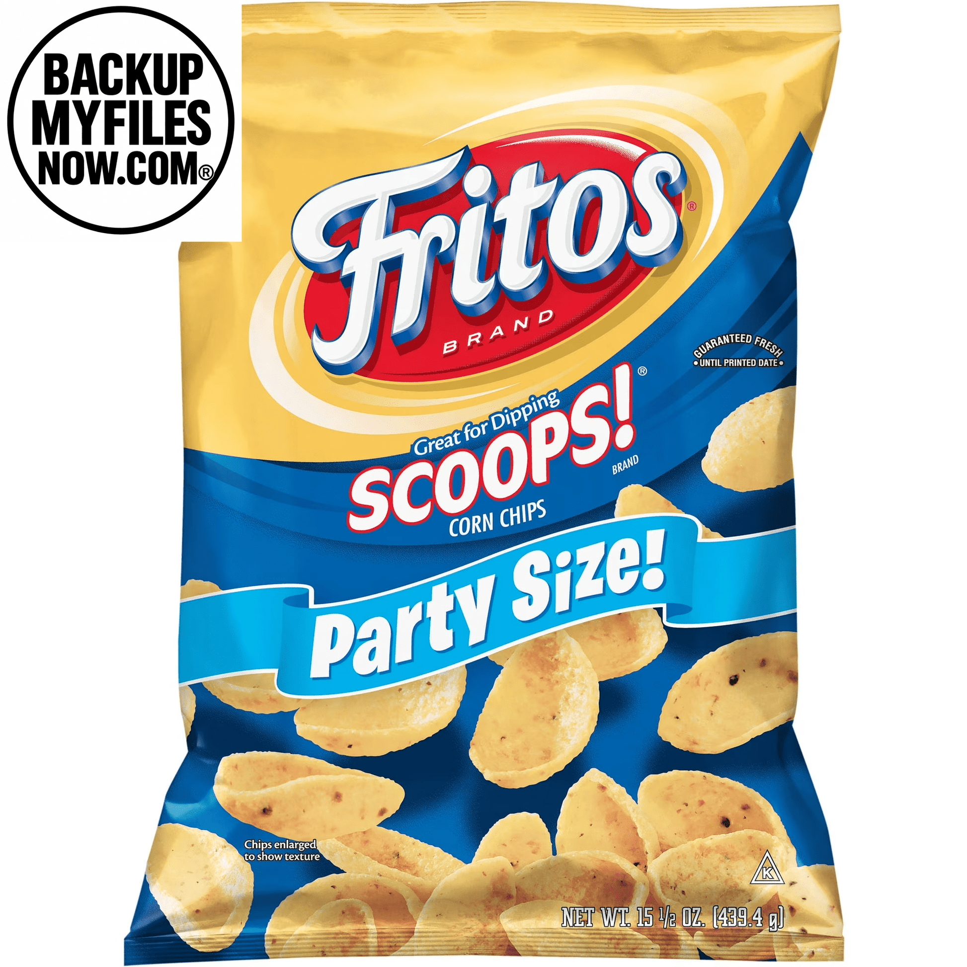 Fritos Scoops! Corn Snacks in a 15.5 oz party-size bag, crispy corn chips perfect for dipping or snacking