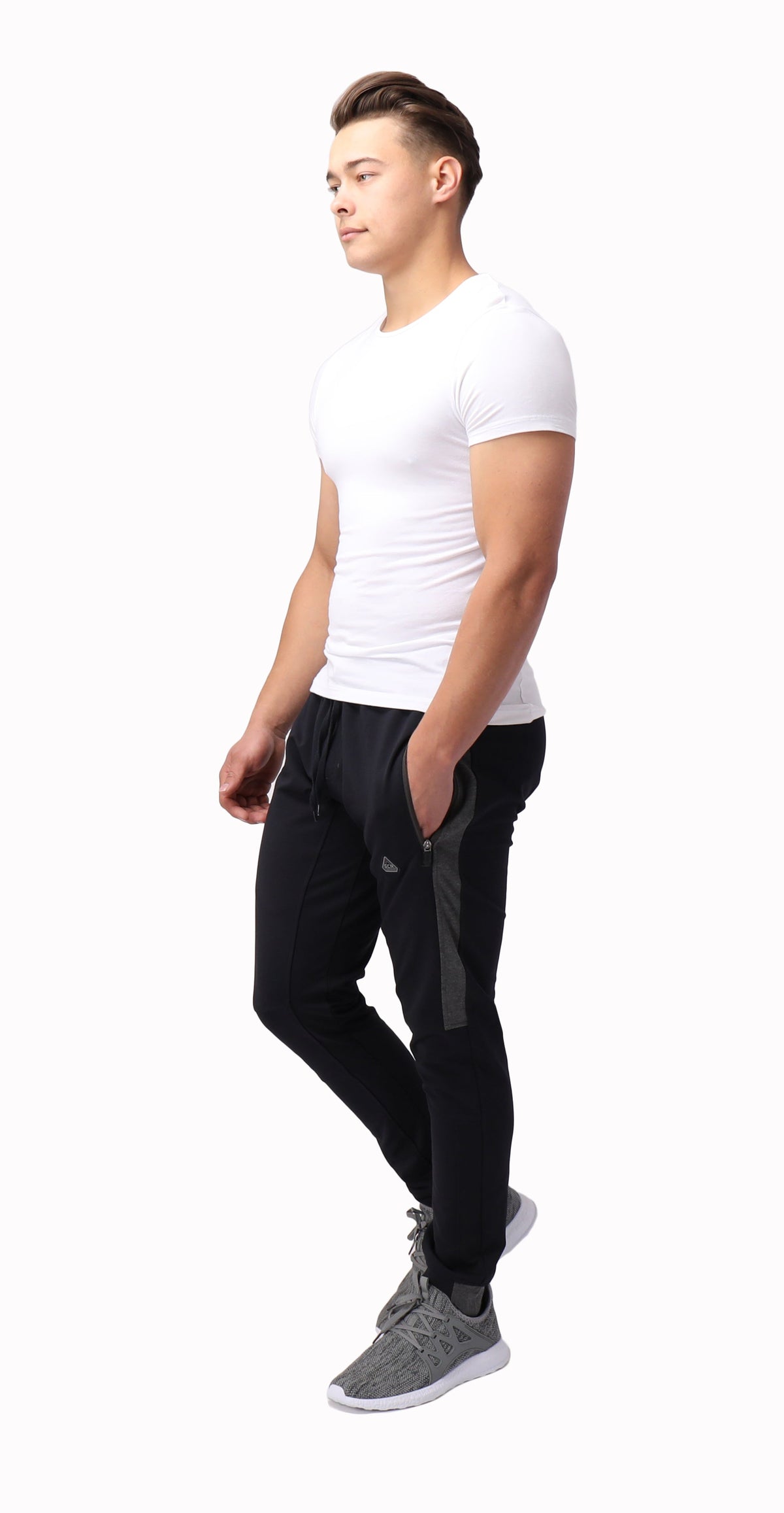 Men's Infinite Flex Tall Fit jogger sweatpants by SCR Sportswear, front view showing tapered design and elastic waistband.