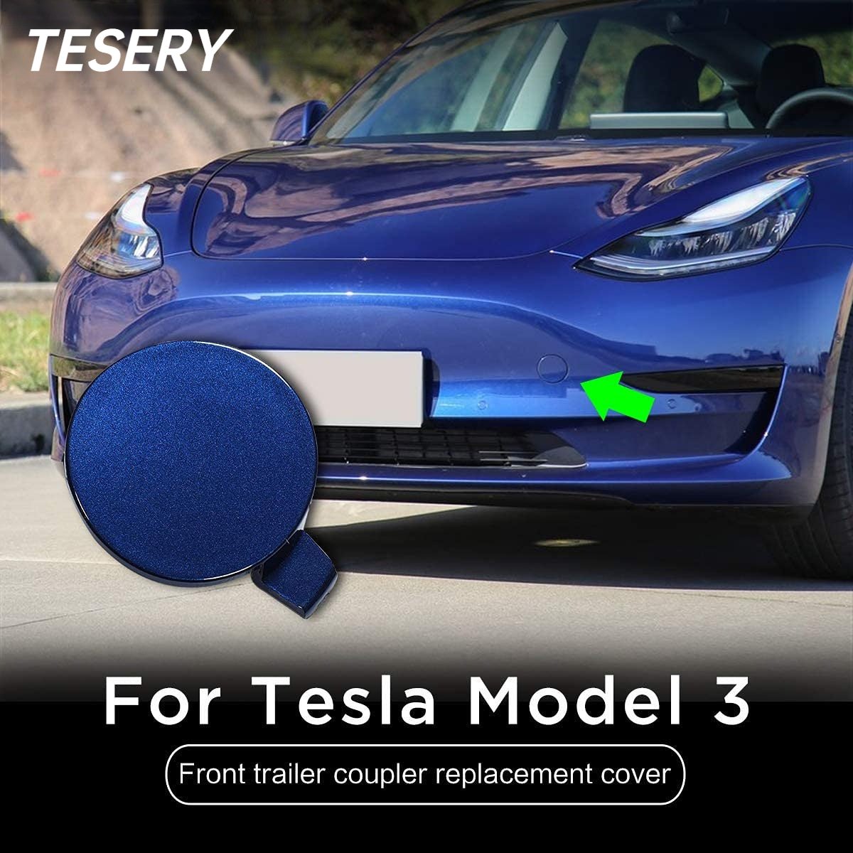 Tesla Model 3 front bumper tow hitch cover, OEM exterior trim part, designed for Tesla Model 3 2017-2024.