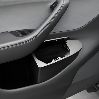 Tesla Model Y Juniper front door trash can organizer, 2-piece storage box set designed for easy access and neat vehicle storage