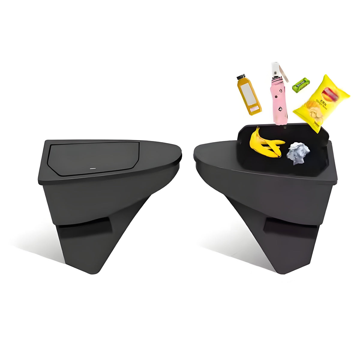 Two Tesery Model Y front door trash can organizers in Juniper color, designed for Tesla Model Y storage and trash management.