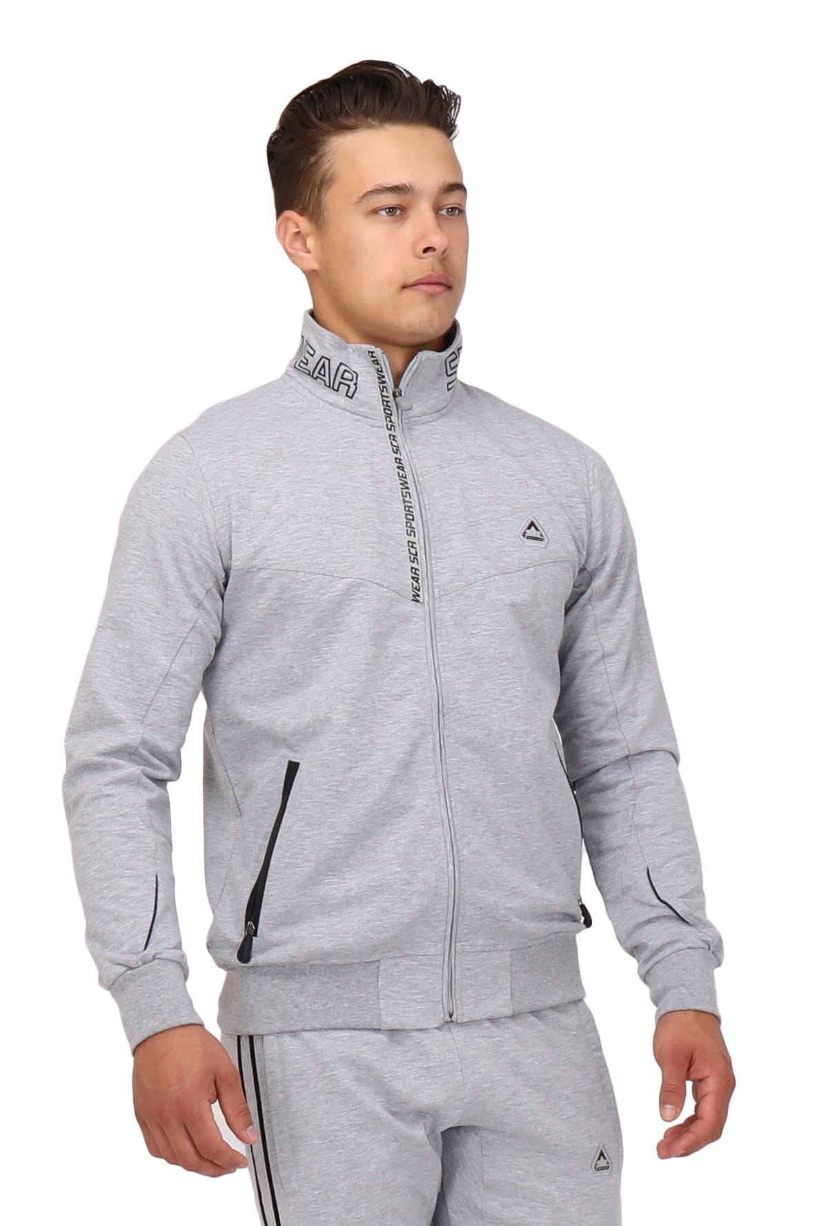 Men's SCR Sportswear All-Day Comfort full zip sweatshirt with athletic-casual bomber style, shown from the front.