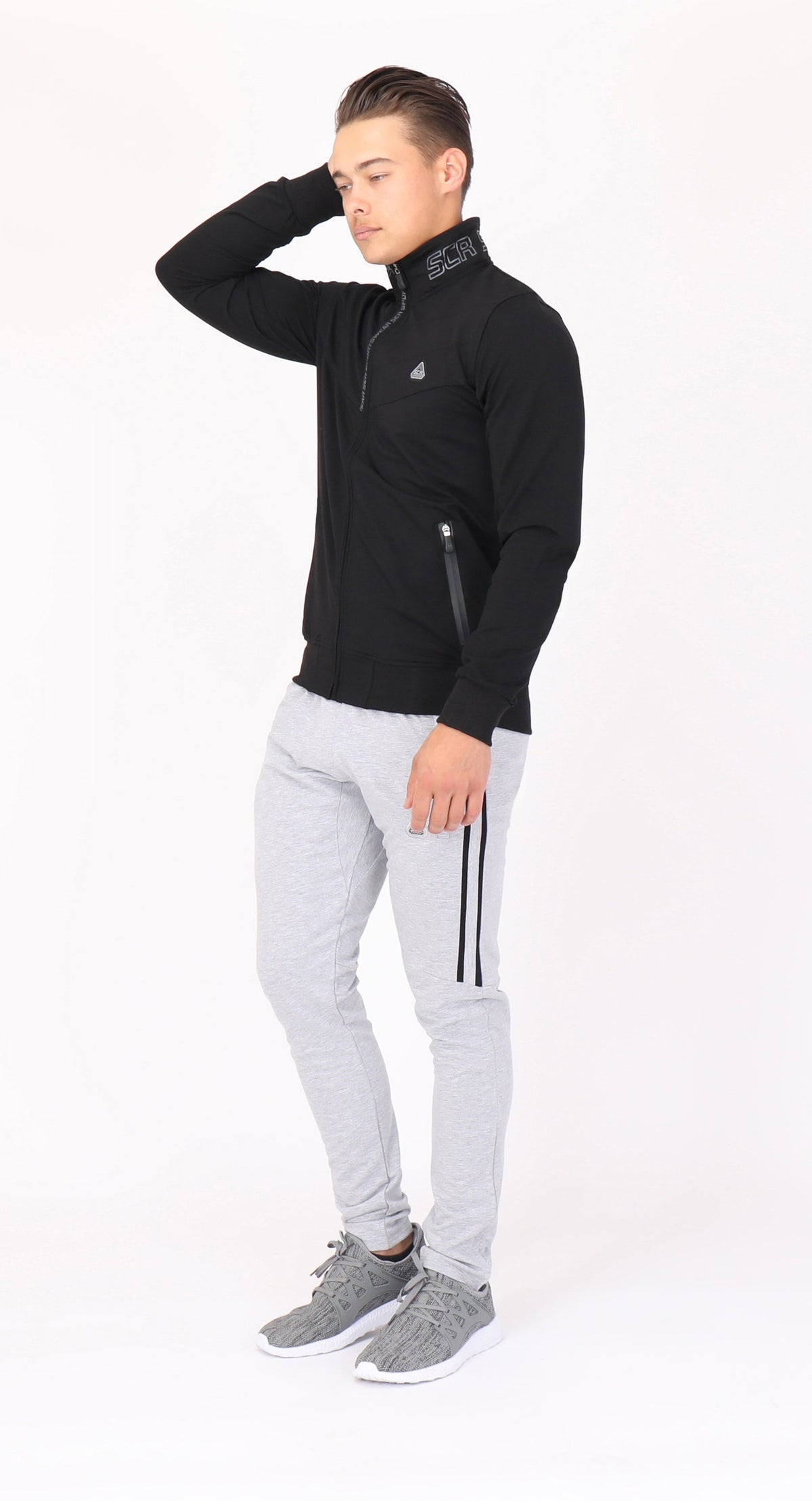 Men's SCR Sportswear All-Day Comfort full zip sweatshirt, front view showing athletic-casual bomber jacket style in soft fabric.