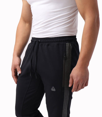 Close-up of SCR Sportswear Infinite Flex Tall Fit men's joggers sweatpants showing front details and fabric texture.