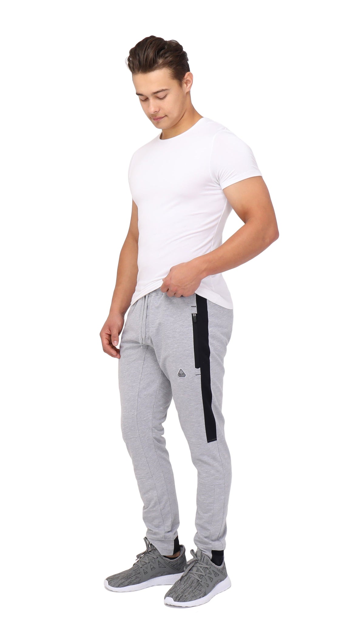 Men's SCR Sportswear Infinite Flex Tall Fit jogger sweatpants, front view showing adjustable waistband and tapered design.