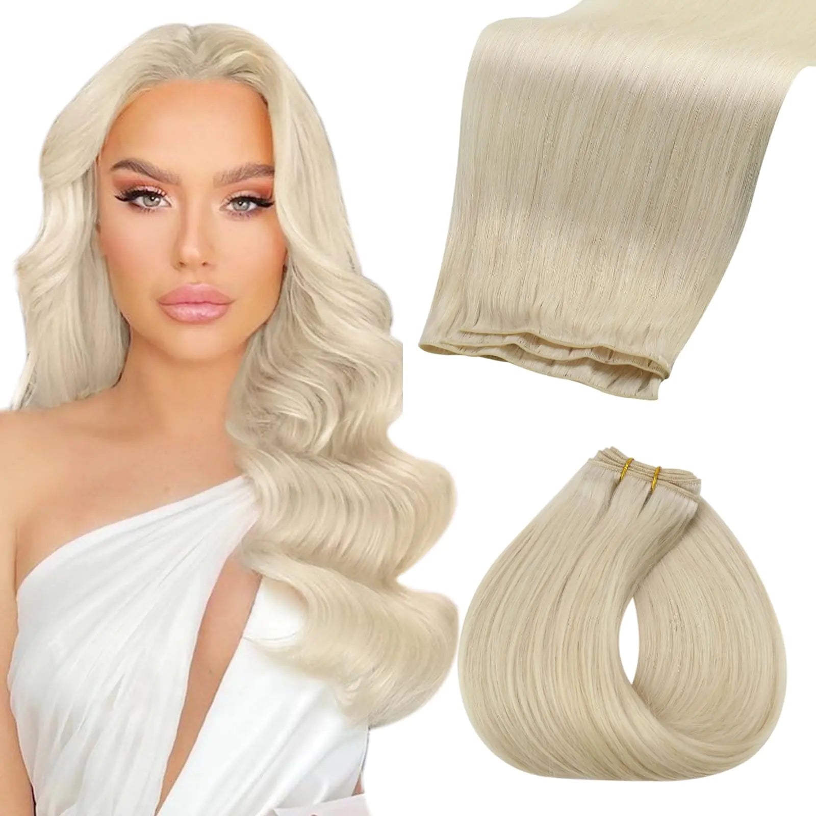 Fshine Genius Weft Human Hair Extensions Color 60 Platinum Blonde 22 Inch 60g Real Human Hair Sew in Hair Extensions for Women Blonde Human Hair Bundle One Piece Remy Human Hair - BACKUPMYFILESNOW