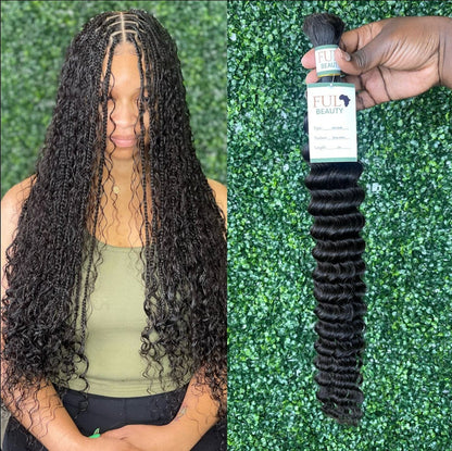 Fula Beauty deep wave boho hair in natural black, 12-inch length, showcasing soft, flowing deep wave texture.