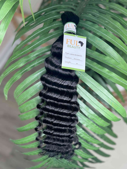 Fula Beauty Deep Wave Boho Hair in natural black, 12-inch length, showcasing soft, wavy textured hair.