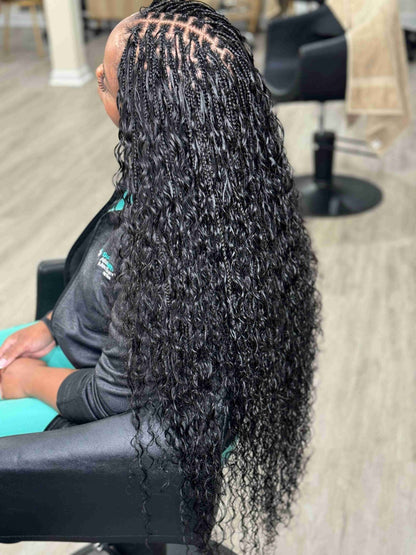 Fula Beauty Italian Curl boho hair in natural black, showcasing soft, defined curls with a stylish and relaxed look.