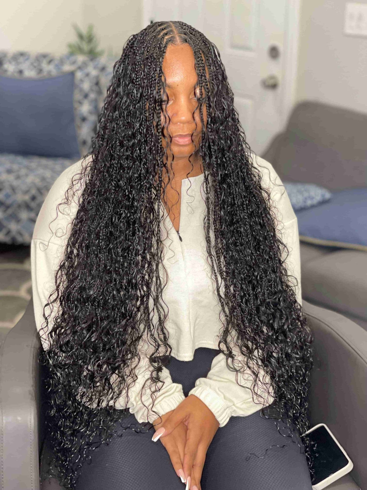 Fula Beauty Italian Curl boho hair in natural black, showcasing soft, defined curls with a stylish and natural appearance.