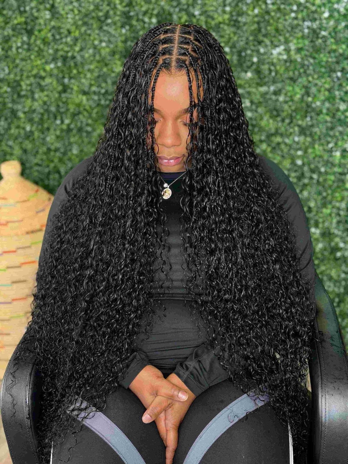 Fula Beauty Italian Curl boho hair in natural black, showcasing soft, defined curls with a stylish, relaxed look.