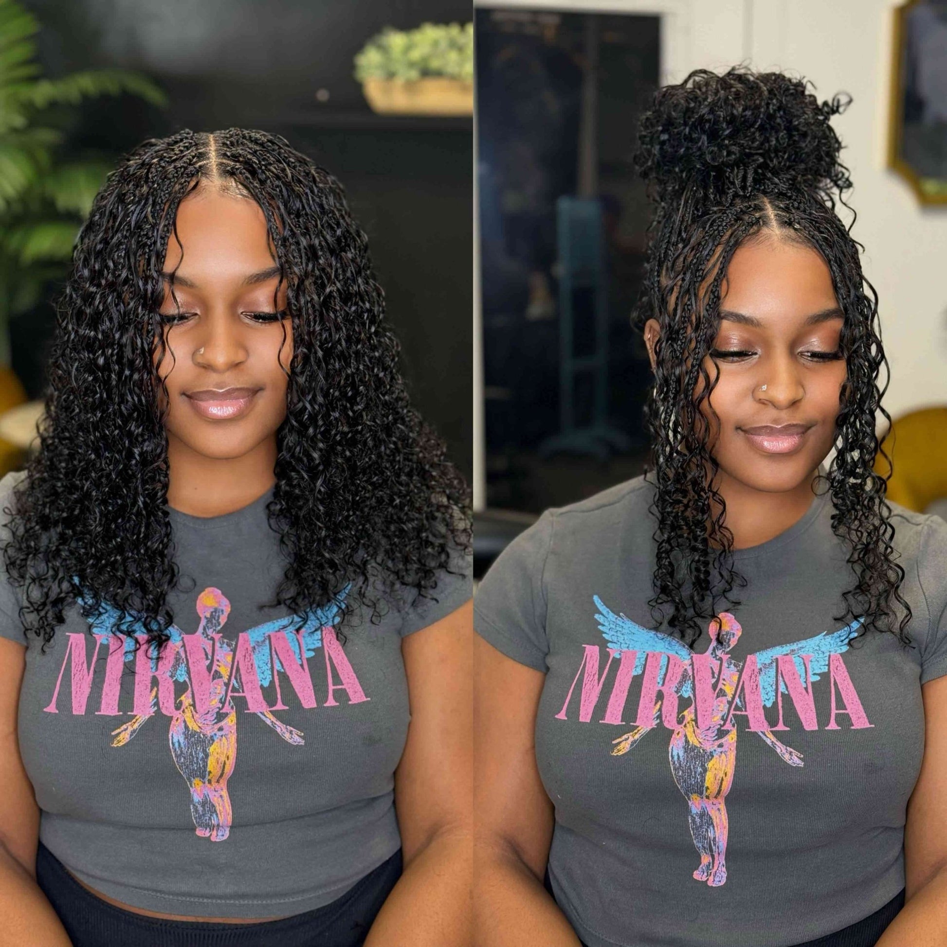 Fula Beauty Italian Curl boho hair wig with natural black 1B color, showcasing soft, defined curls for a stylish look