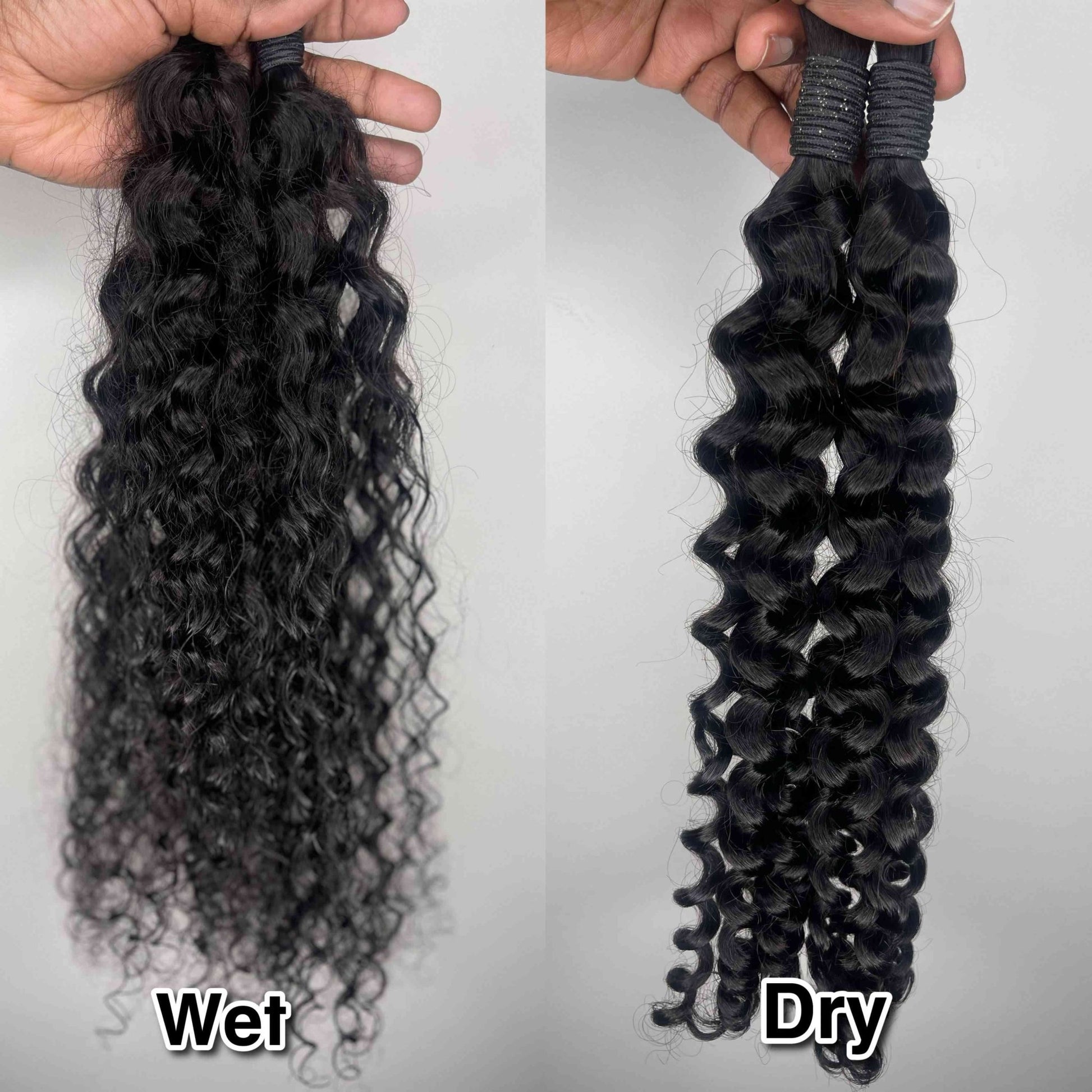 Fula Beauty Italian Curl boho hair in natural black with soft, defined curls on a model's head.