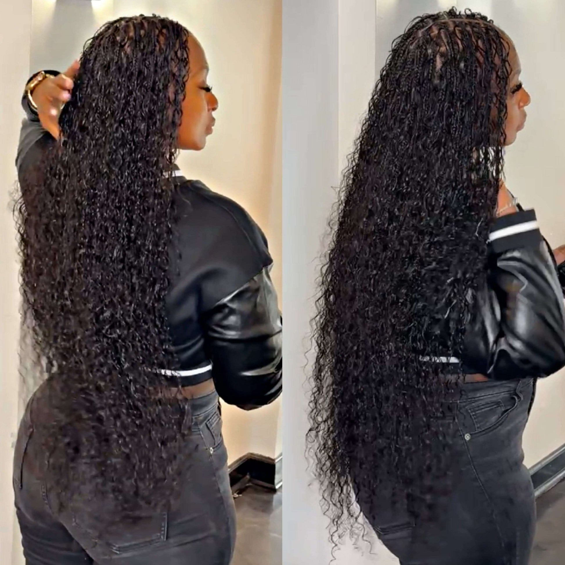 Fula Beauty Italian Curl boho hair with natural black waves, showcasing soft, defined curls in a close-up image.
