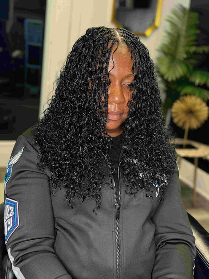 Fula Beauty Italian Curl boho hair extension in natural black 1B with soft, defined curls, showcasing a stylish hair look.
