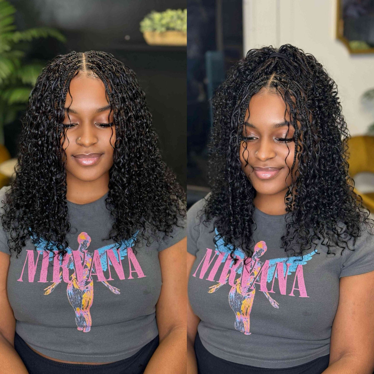 Fula Beauty Italian Curl Boho Hair in natural black 1B with loose, defined curls on a mannequin head.