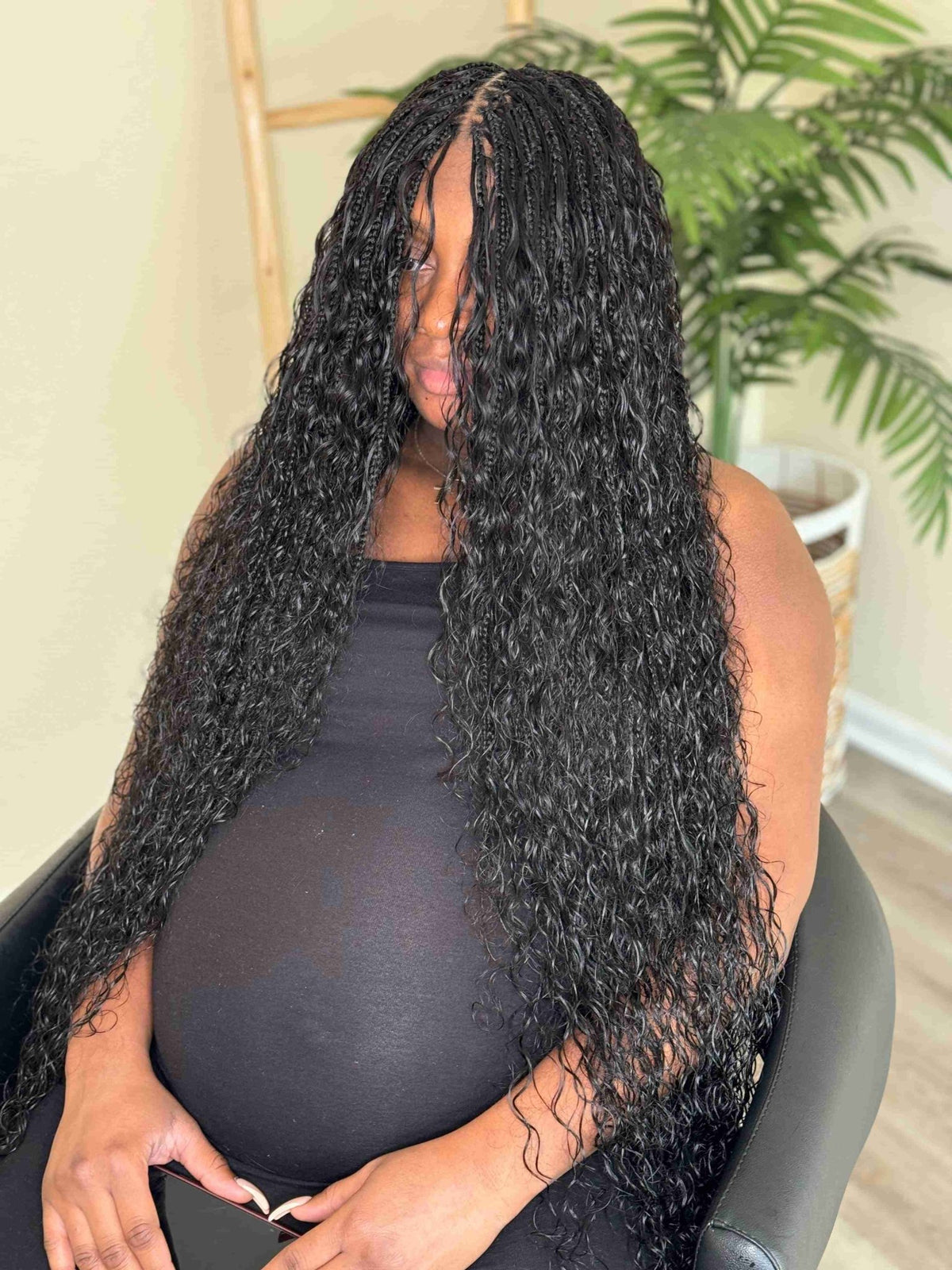 Fula Beauty Italian Curl boho hair extension in natural black 1B with soft, defined curls for a stylish, voluminous look.