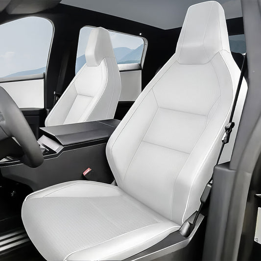 Full set of black leather seat covers for Tesla Cybertruck, 10-piece interior protection by Tesery Official Store.
