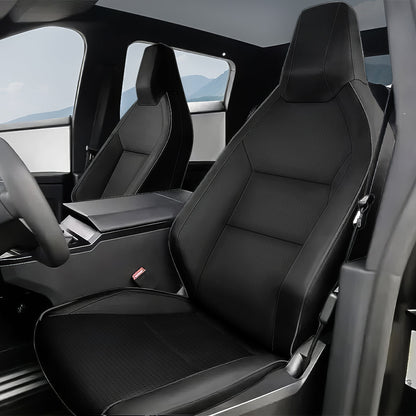 Full set of black leather seat covers for Tesla Cybertruck, 10-piece interior protection by Tesery Official Store.