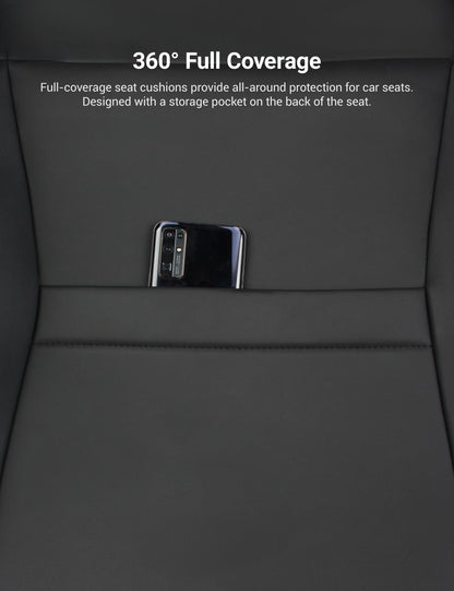 Full set of black leather seat covers for Tesla Cybertruck, 10-piece interior protection by Tesery Official Store.