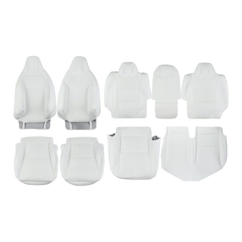 Full set of black leather seat covers for Tesla Cybertruck, 10-piece replacement interior accessories by Tesery Official Store.