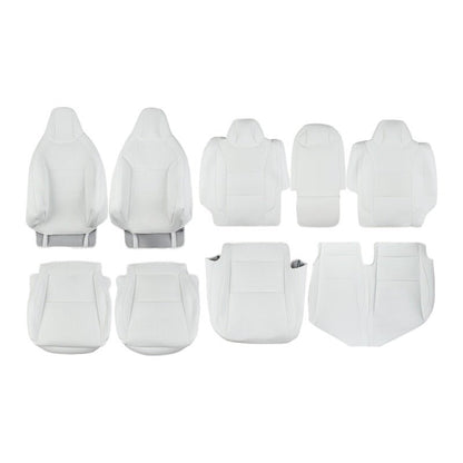 Full set of black leather seat covers for Tesla Cybertruck, 10-piece replacement interior accessories by Tesery Official Store.