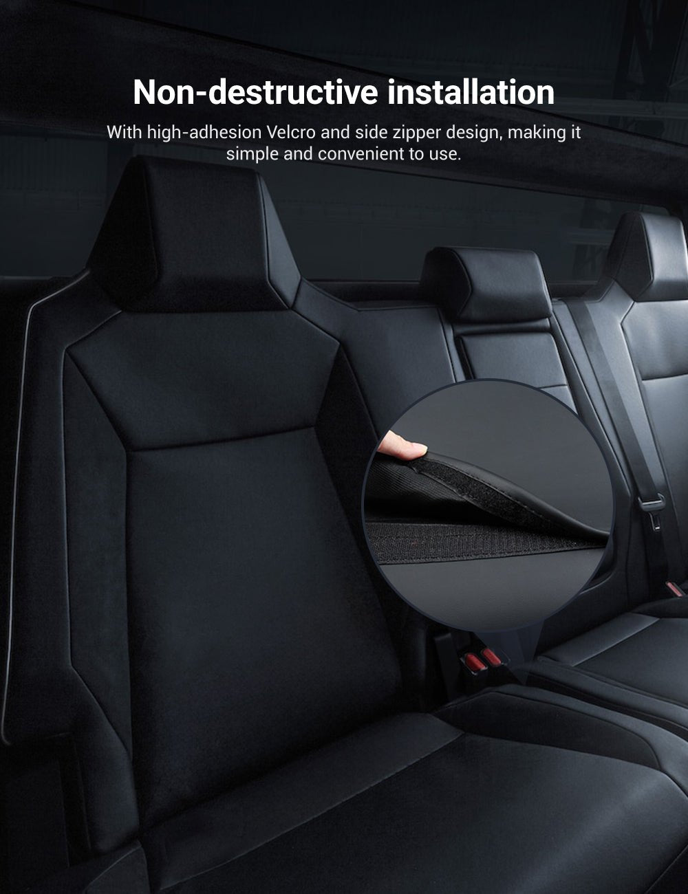 Full set of ten leather seat covers for Tesla Cybertruck, designed for a sleek and durable interior upgrade.
