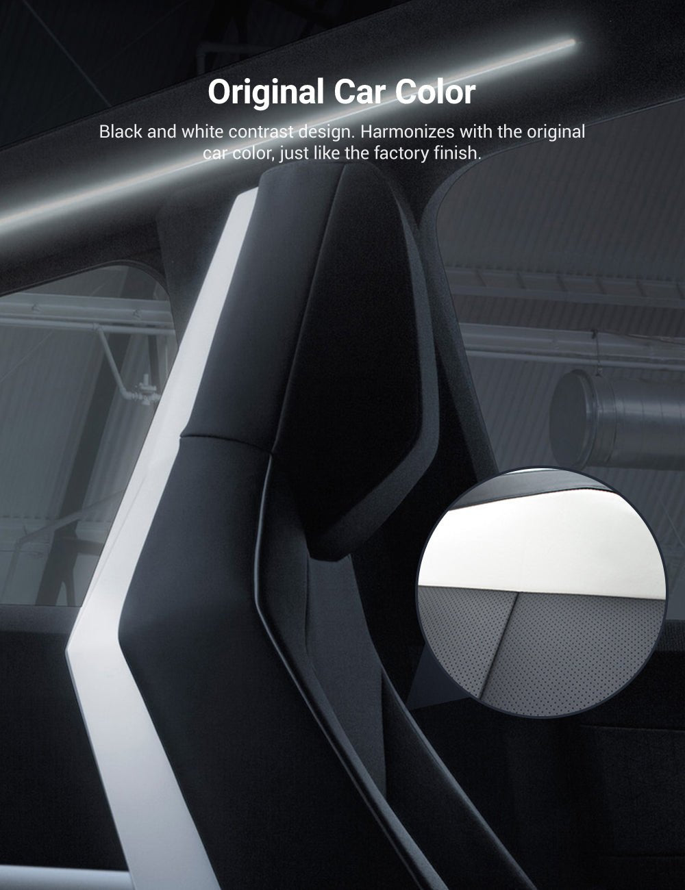 Full set of black leather seat covers for Tesla Cybertruck, 10-piece premium upholstery by Tesery Official Store.
