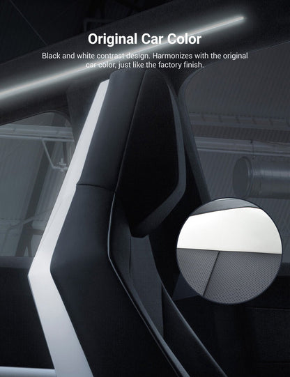 Full set of black leather seat covers for Tesla Cybertruck, 10-piece premium upholstery by Tesery Official Store.