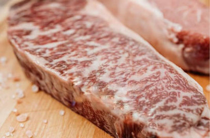 Fullblood Wagyu beef strip steak from Five Oaks Farm Wagyu in the FOF The Five Oaks Griller's Box.